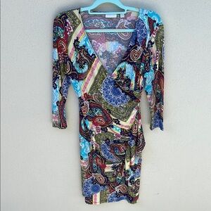New York & Co Cute Faux Wrap Style  Blue Paisley Dress Size M